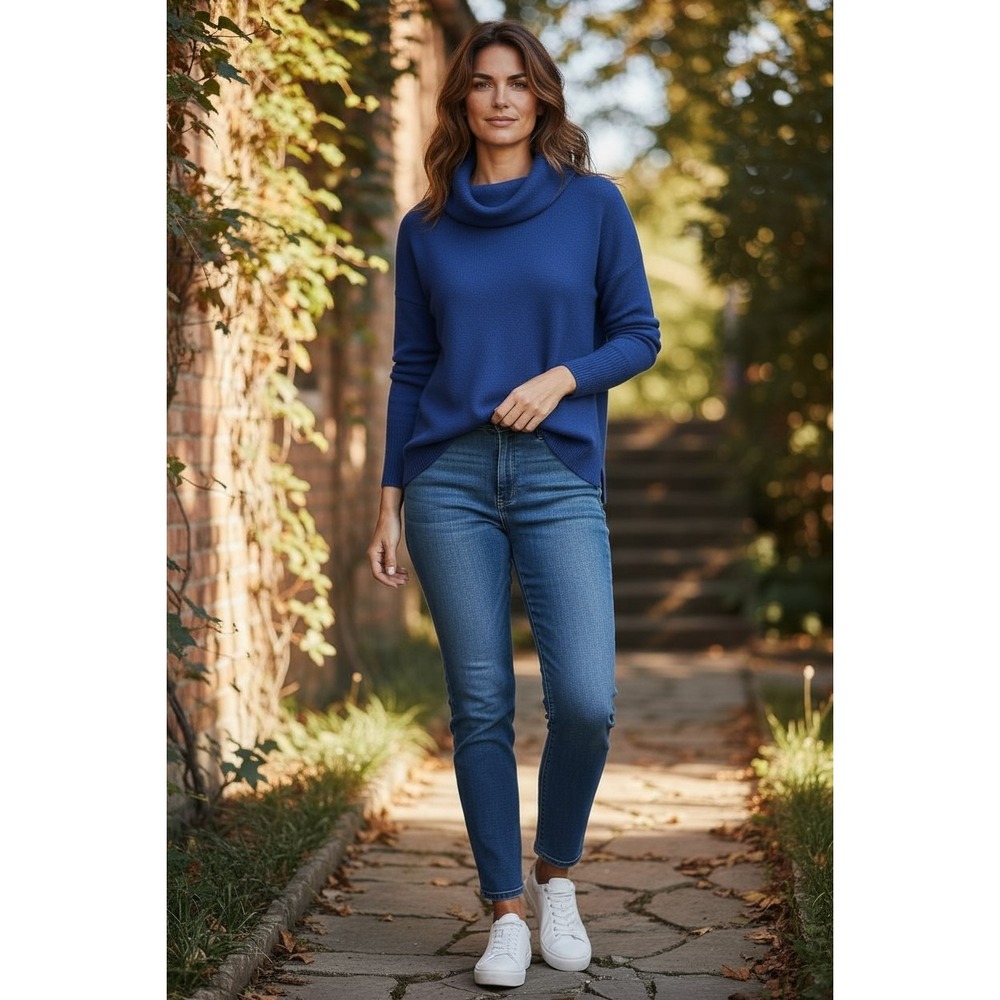 tyler böe Royal Blue Cowl Neck Long Sleeve Sweater with Gold Buttons Size Small
